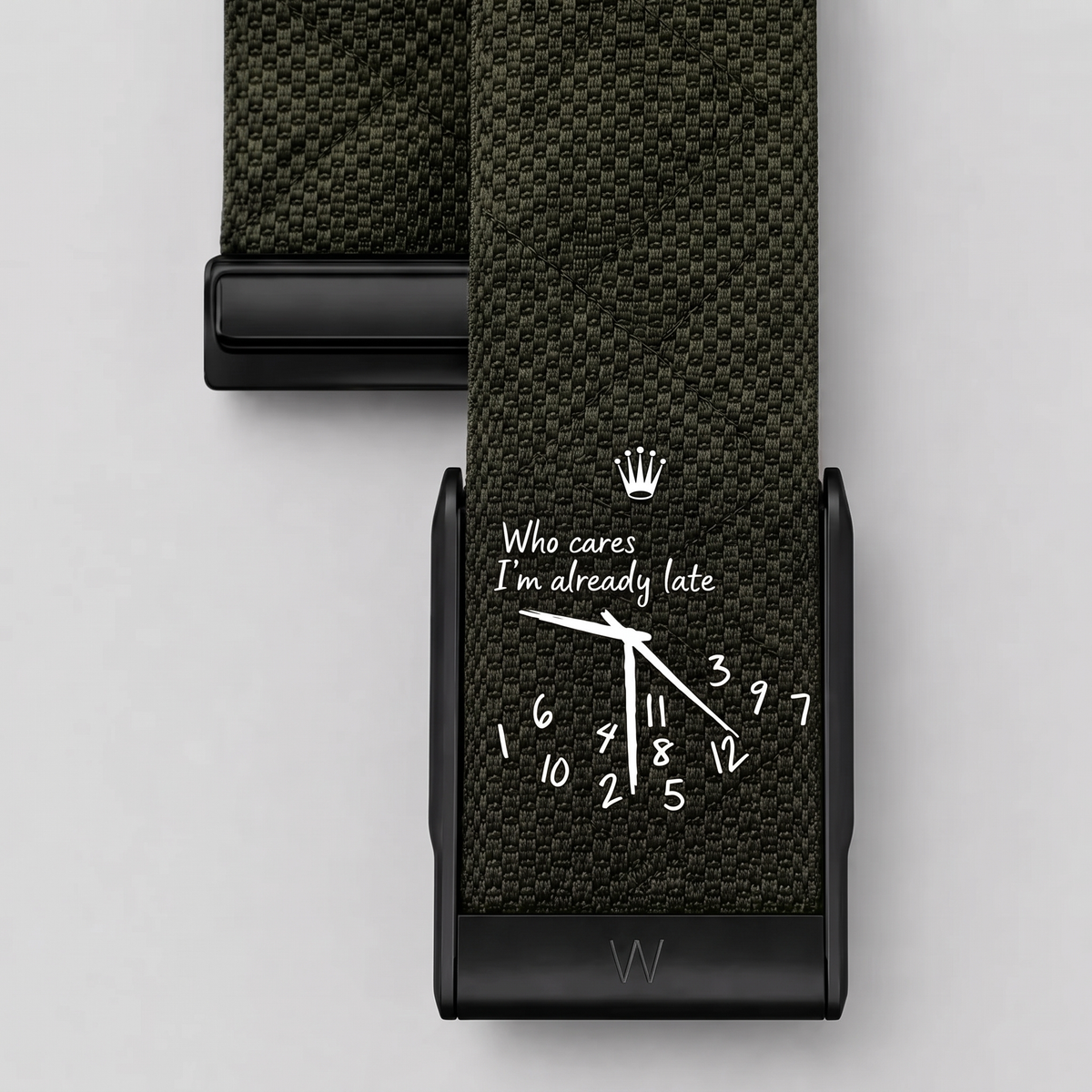 Bracelet WHOOPII Time Kaki clip noir, détail du cadran