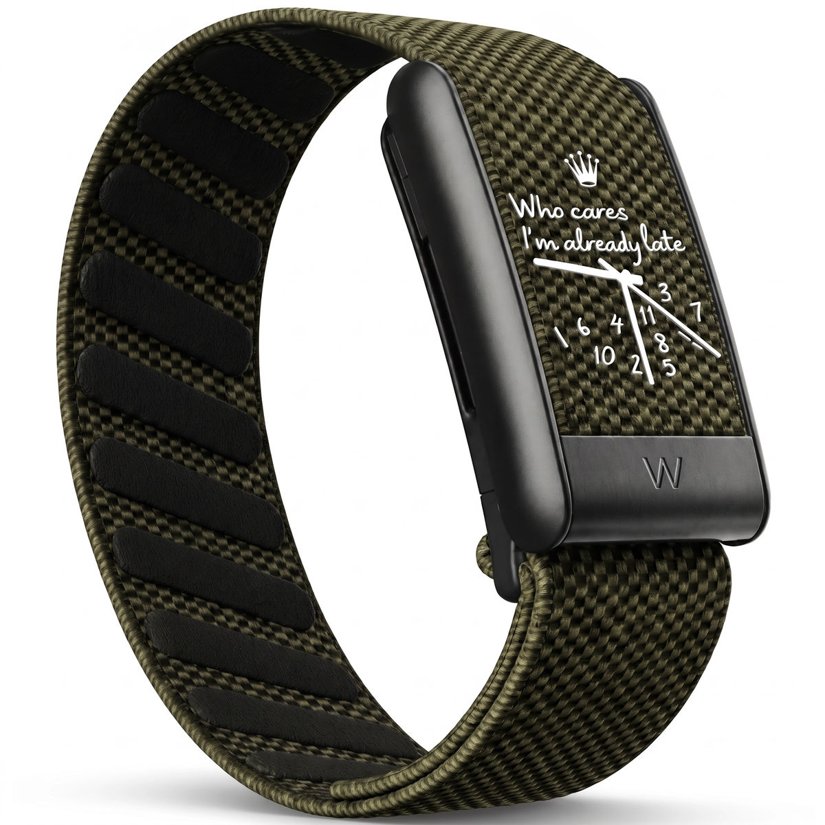 Bracelet WHOOPII Time Kaki clip noir, vue trois-quarts