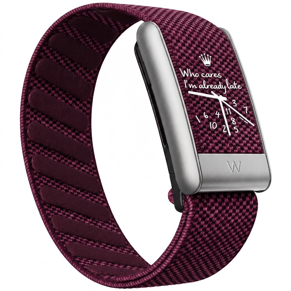 Bracelet WHOOPII Time Bordeaux en nylon rouge vin, vue trois-quarts