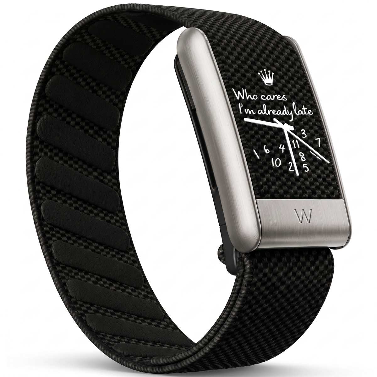 Bracelet WHOOPII Time Noir clip argenté, vue trois-quarts